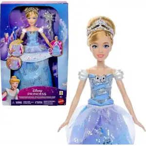 Mattel Disney Prensesi Cinderella Sihirli değnek sallandığında ışıkları yanan ve sesler çıkaran elbisesi ile, filmden ilham alan Balo Elbiseli Cinderella, JBF94