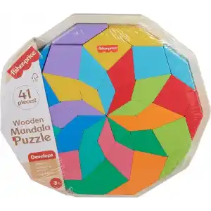 Fisher-Price Ahşap Mandala Yapboz Yürüme çağındaki çocuklar için 40 ahşap parçadan oluşan Fisher-Price Geometrik Mandala Yapboz Blokları HXT94