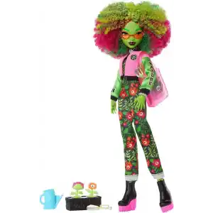 Kolej ceketi, yıllık ve bahçe gereçleriyle çevre kulübü temalı Monster High Gizemli Yıllık Venus McFlytrap bebek ve aksesuar seti, JDR59