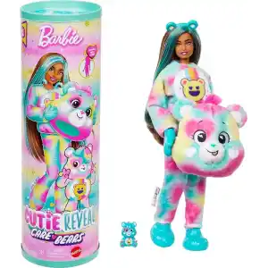 Barbie Cutie Reveal Sevimli Ayıcıklar bebek ve aksesuarları, Mutlu Ayıcık, renk değişimi ve mini ayıcık dahil 10 sürpriz içeren 2. seri, JFV62