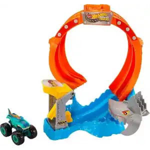Hot Wheels®Monster Trucks Dönen Corkscrew Shark Çarpışması