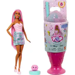 Barbie Pop Reveal Serisi bebek ve aksesuar seti, Atıştırmalık Serisi, Lolipop Düşkünü Şeker Kız ve evcil hayvanı, renk değişimi dahil 8 sürpriz, JFY62