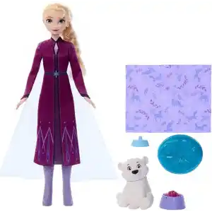 Mattel Disney Karlar Ülkesi Elsa Bebek ve Yavru Ayıcık Figürü, ayıcığın yatağı ve battaniyesi dahil 4 aksesuar, JFG16