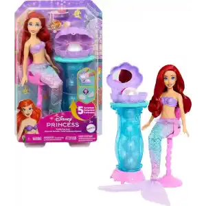 Mattel Disney Prensesi oyuncakları, kuyruğu çıkarılabilir Ariel Vanity Pop deniz kızı bebek, tekrarlanabilir 5 sürprize sahip makyaj masası ve 5 aksesuar, JBF86
