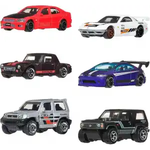 Hot Wheels 1:64 ölçekli metal oyuncak arabalar, özel süslemelere sahip 6lı Japon aracı seti (Stiller çeşitlilik gösterebilir), JLB23