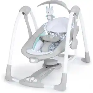 Ingenuity ConvertMe 2si 1 Arada Kompakt Taşınabilir Bebek Salıncağı ve Bebek Koltuğu, Akülü Titreşimler, Otomatik Sallanma, Doğa Sesleri - 9 kga kadar