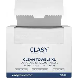CLASYCARE Clean Towels XL – 50’li Tek Kullanımlık Yüz Havlusu | Ultra Yumuşak, Hijyenik Cilt Bakım ve Makyaj Temizleme Bezi | Hassas Ciltler İçin Dayanıklı ve Seyahat Dostu Bezler
