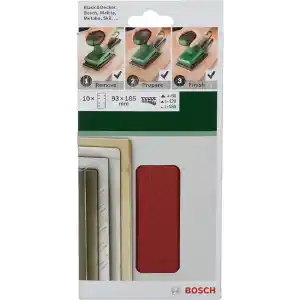 Bosch Home and Garden, Titreşimli Zımpara Kağıdı 10lu Set, 93, 185 mm 60/120/180 Kum 8 Delik, Gri