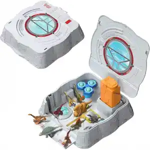 Jurassic World Duyusal Oyun Seti, katlanabilir çantada 8 mini figür, model kili ve döndürülebilir çark, JKG89