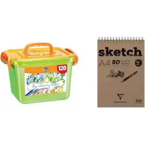 BIC Kids Boyama Seti - Çeşitli ve Canlı Renklerde 120 adet Boyama Kalemli Büyük Kutu, 60 Adet Keçeli Kalem ve 60 Adet Kuru Boya Kalemi