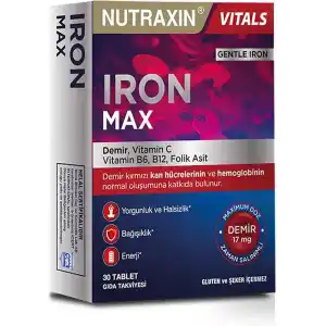Nutraxin Iron Max 30 Tablet – Demir, C Vitamini, Folik Asit ve B12 Vitamini İçeren Takviye