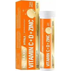 Nutraxin Vitamin C-D-Zinc 15 Efervesan Tablet Takviye Edici Gıda
