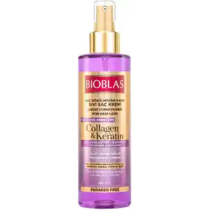 Bioblas Kolajen & Keratin Sıvı Saç Kremi – Durulanmayan, Onarıcı & Dolgunlaştırıcı Etki, Bitkisel Kompleks B19, 200 ml