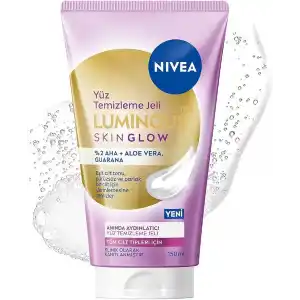 NIVEA Luminous630 Skin Glow Anında Aydınlatıcı Yüz Temizleme Jeli 150 ml, AHA, Aloe Vera, Pürüzsüzleştirici, Eşit Cilt Tonu, Parlak Cilt