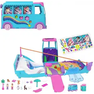 POLLY POCKET™ KARAVAN MACERASI™ Polly Pocket Karavan Macerası oyun seti, mikro bebekler, dönüştürülebilir karavan, evcil hayvanlar ve oyuncak araba JCC22