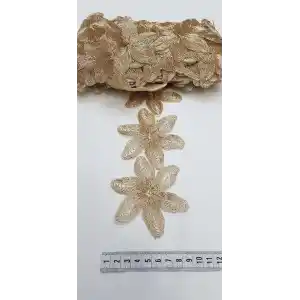 Bakır Simli Çiçek Desen Güpür Dantel