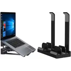 McStorey Laptop Stand Dikey ve Eğimli 3 Slotlu Ayarlanabilir Masaüstü Organizer Telefon Tablet Uyumlu Kaymaz Silikon Pedli Ergonomik Masa Düzenleyici PVC TPU Alaşım Siyah