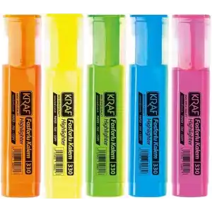 Kraf Fosforlu Kalem 330, 5li Set, Orta Uç, Çok Renkli, Plastik Gövde, Öğrenciler için İdeal