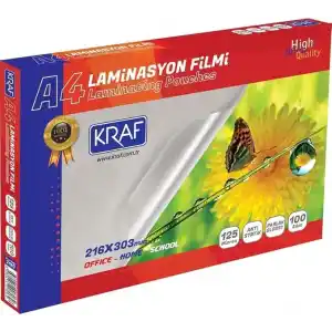 Kraf LAMİNASYON FİLMİ PARLAK A4 125MIC 100LÜ (A4)
