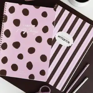 A4 Spiralli Karton Kapak 2’li Set Noktalı Okul Defteri 80 yaprak, Ders Programlı Pembe Puantiye
