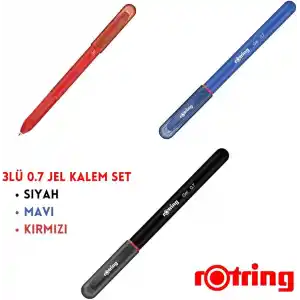 Rotring Jel Kalem 0.7 mm, 3 Renk Set, Siyah Mavi Kırmızı