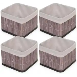 Deconox Bambu Çok Amaçlı Saklama Kutusu Düzenleyici Kare Organizer, Dekoratif Bambu Düzenleyici GRİ (20x20x13cm) (4 ADET)