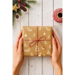 Bimotif 10lu Ambalaj, Paket Kağıdı, 70x100 cm Çam Desenli, Kraft-Beyaz Tek Ebat