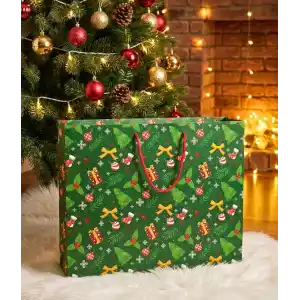 Yılbaşı Temalı Hediye Çantası - Sert Karton Çanta Hediyelik Yüksek Kalite Poşet Noel Konsept Ambalaj