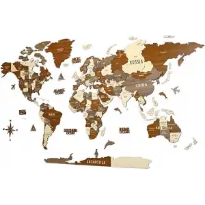 Colorfull Worlds, Çok Katmanlı 3D Ahşap Dünya Haritası, Seyahat Haritası Devletleri ve Başkentleri, Yeni Ev İçin Duvar Dekoru, Gezginler İçin Hediye, Ofis Dekoru, Doğum Günü Hediyesi, Oturma Odası
