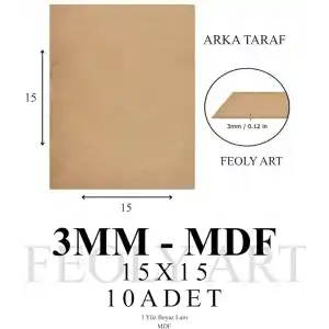 3 mm 15x15 MDF Plaka (10 ADET) - Hobi, Maket, Ahşap El Sanatları İçin Uygun (10`lu Paket)