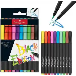 Faber-Castell Black Edition Keçeli Kalem Fırça Uç 10’lu, Parlak Renkler, Yazım ve Boyama İçin Uygun, Yumuşak