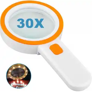 Nazano 12 LED Işıklı Büyüteç, 30X Çift Cam Lens Elde Taşınabilir Aydınlatmalı Büyüteç Okuma Büyüteç, Yaşlılar için Oku, Madeni Paralar, Pullar, Harita, Muayene, Makula Dejenerasyonu (Turuncu)