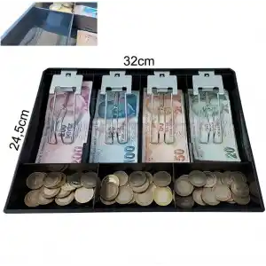 Rampalı Plastik Çekmece Içi Para Düzenleyici 4 Banknot 3 Bozuk Para Gözlü 32 X 24,5 X 3,5cm