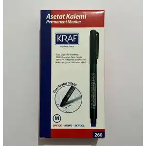 Kraf Permanent Marker, Mavi, Orta Uç (M), Silgili, CD/DVD/Cam/Plastik/Metal Yüzeyler İçin, 12li Paket