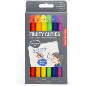 Kikkerland Fruitie Cuties Kokulu Silinebilir Jel Kalemler - Mermi Günlükleri ve Günlük Planlayıcılar için Sevimli Sabit Temel Malzemeler - 6lı Paket Meyve Kokusu