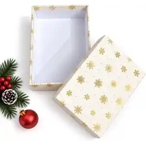 Yılbaşı Hediye Kutusu – 14x9x5 cm Noel Temalı Kapaklı Hediye Kutusu | Dayanıklı Karton, Varak Detaylı Yeni Yıl Hediye Paketi Kutusu Model 1