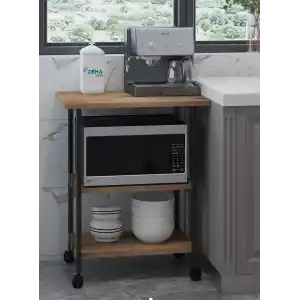 Çok Amaçlı Frenli Tekerlekli 3 Katlı Mutfak Fırınlık Kahve Masası Yazıcı Sehpası Servis Sunum Arabası Kahverengi