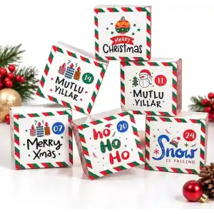 25li Yılbaşı Advent Calendar Kutusu, 7 x 7 x 7 cm, Kendin Doldur Hediye Seti
