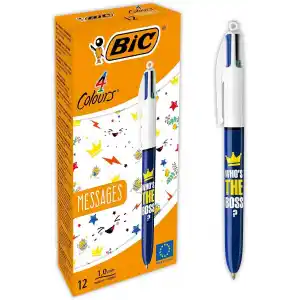 BIC 4 Colours Message Tükenmez Kalem 12Li Kutu, 1.0mm Uç, Tek Kalemde Mavi, Kırmızı, Yeşil ve Siyah Renkler