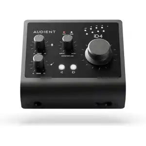 Audient Ses arabirimi iD4 MKII, Class A konsol mikrofon ön amplifikatör (yüksek hızlı USB-C, monitör karışımı ve monitör panning fonksiyonu, 2 kulaklık çıkışı, Mac/PC/iOS uyumlu), siyah, iD MKII