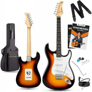 Fourtune Atlas EG-1000 Gül Klavye Strat Kasa SSS Elektro Gitar Seti (Sunburst)