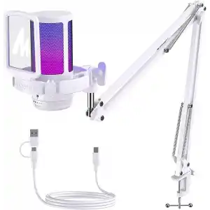 MAONO GDGM20S oyun USB mikrofonu, gürültü azaltma, RGB ışıklı kondansatörlü mikrofon, sessize alma, güçlendirme, monitör, kol desteği, yayın, podcast, Twitch, YouTube için pop filtresi
