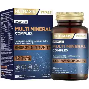 Nutraxin Multi Mineral Complex | 12 Mineral İçeren Takviye | Vegan | 60 Tablet | Kalsiyum, Magnezyum, Çinko, Demir ve Daha Fazlası