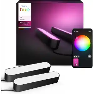 Philips Hue Play Pack Ambiance Beyaz ve Renkli, Siyah, 2.6.6W Temel Paket Kiti, Alexa, Google Assistant ve Apple Homekit ile çalışır - 25.000 Saat Ampul Kullanım Ömrü