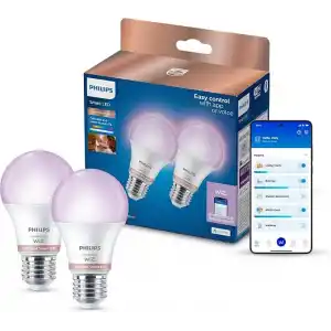 Philips Smart Lighting LED Ampul A60 E27 60W Eşdeğer RGB 2li Paket - Google Home, Alexa, HomeKit ve Matter uyumlu