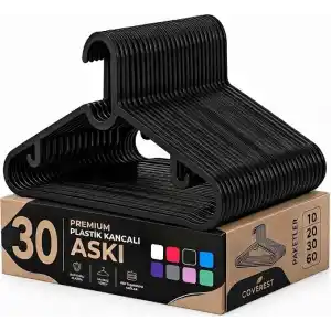 Coverest 30 Adet Slim Plastik Elbise Askısı, Gardrop İçin Alan Tasarruflu Pantolon Gömlek Ceket Etek Askısı, Kıyafet Askısı, 38.5 cm x 18 cm (30, SİYAH)
