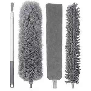 3 Başlıklı Teleskopik Mikrofiber Toz Alma Seti - 205 cm Uzayan Saplı, Esnek Bükülebilir Tavan ve Ulaşılması Zor Alan Temizlik Aparatı (Püskül, Makarna, Düz Başlık)
