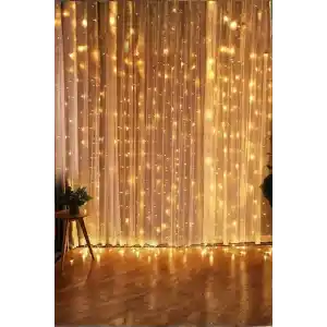 Zauss Kumandalı 8 Ayrı Moda Sahip 3mx3m (300 Cm X 300 Cm) Perde Led 10 Saçaklı Gün Işığı