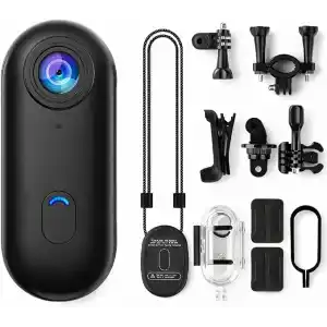 Coverzone Göğüse Takılabilir Mıknatıslı Kolyeli 1080P Mini Geniş Açı Aksiyon Kamera | Hafif ve Kompakt Tasarım | Spor, Koşu, Outdoor, Günlük Kullanım İçin POV Kayıt Kamerası- Kask Kamera (SİYAH)