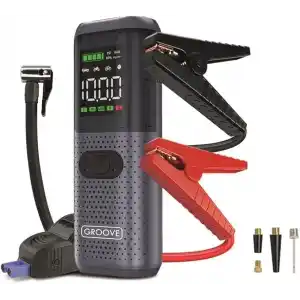 GROOVE HCB002 24400mAh 3000A Tepe Akımı Profesyonel Akü Takviye Cihazı + Lastik Şişirme Kompresörü Taşınabilir Jump Starter (Kompresör+Powerbank+Led Lamba+LCD Ekran) Benzinli ve Dizel Araçlar için